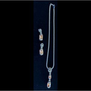 Brighton Collection Silver Plated Pendant Necklace & Earrings Set. Topaz Crystal